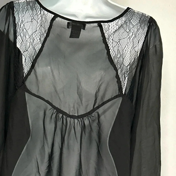 Women’s Large Black Sheer Blouse Mesh Whimsigoth Vixen Dark Romantic Witchy Goth - Picture 3 of 15